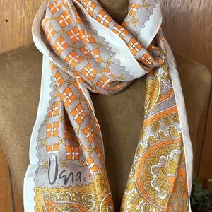 Vintage Vana Silk‎ Scarf Orange Gray Paisley Floral Print Square